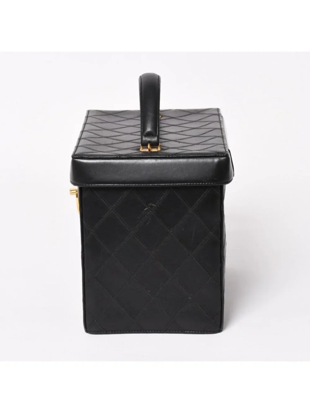 Chanel Bicolor Vanity Bag Handbag CC Logo Lambskin Black Gold